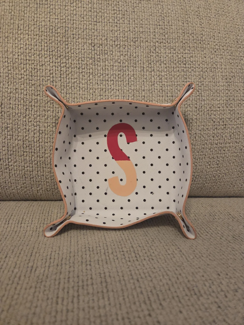 kate spade Polka Dot Monogram Tray in Peach & Red